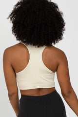 Ivory Ribbed Racerback Sports Bra