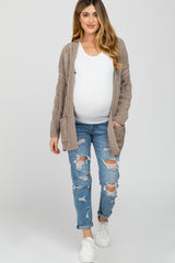 Taupe Cable Knit Maternity Cardigan