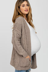 Taupe Cable Knit Maternity Cardigan