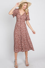 Mauve Floral Button Front Midi Dress