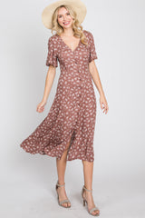 Mauve Floral Button Front Midi Dress