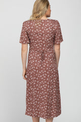 Mauve Floral Button Front Maternity Midi Dress