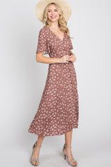 Mauve Floral Button Front Maternity Midi Dress