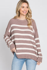 Mocha Striped Fuzzy Knit Sweater