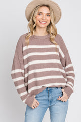 Mocha Striped Fuzzy Knit Sweater