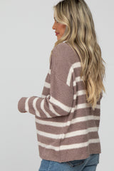 Mocha Striped Fuzzy Knit Maternity Sweater