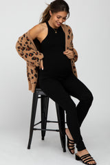 Camel Leopard Print Soft Knit Maternity Cardigan