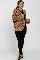 Camel Leopard Print Soft Knit Maternity Cardigan