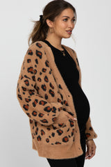 Camel Leopard Print Soft Knit Maternity Cardigan