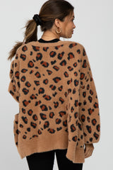 Camel Leopard Print Soft Knit Maternity Cardigan