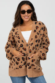 Camel Leopard Print Soft Knit Cardigan