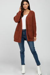 Camel Ribbed Cable Knit Cardigan