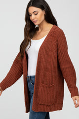 Camel Ribbed Cable Knit Cardigan