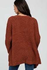 Camel Ribbed Cable Knit Cardigan