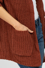 Camel Ribbed Cable Knit Cardigan