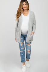 Grey Ribbed Cable Knit Maternity Cardigan