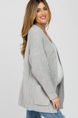 Grey Ribbed Cable Knit Maternity Cardigan