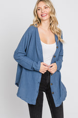 Blue Waffle Knit Button Down Maternity Top