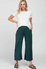 Teal Linen Frayed Hem Crop Maternity Pants