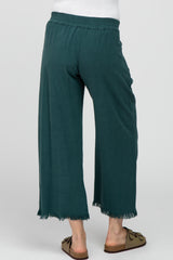 Teal Linen Frayed Hem Crop Maternity Pants