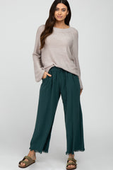 Teal Linen Frayed Hem Crop Maternity Pants