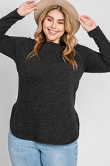 Charcoal Ribbed Long Sleeve Curved Hem Plus Top