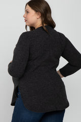 Charcoal Ribbed Long Sleeve Curved Hem Plus Maternity Top