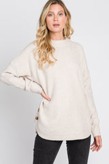 Beige Button Accent Sweater