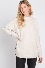 Beige Button Accent Sweater