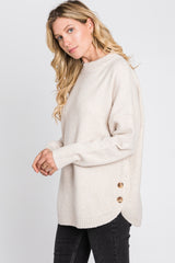 Beige Button Accent Sweater