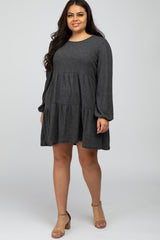 Charcoal Brushed Knit Tiered Maternity Plus Dress