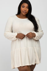 Cream Brushed Knit Tiered Maternity Plus Dress