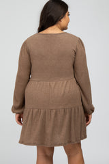 Mocha Brushed Knit Tiered Maternity Dress