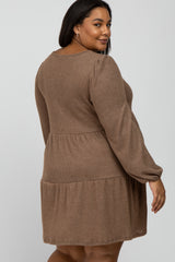 Mocha Brushed Knit Tiered Maternity Plus Dress