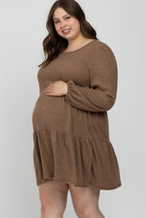 Mocha Brushed Knit Tiered Maternity Plus Dress