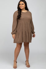 Mocha Brushed Knit Tiered Maternity Dress