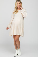 Cream Brushed Knit Tiered Maternity Dress