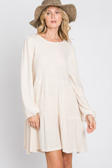 Cream Brushed Knit Tiered Maternity Dress