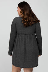 Charcoal Brushed Rib Button Accent Plus Dress