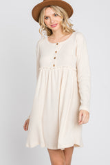 Cream Brushed Rib Button Accent Dress