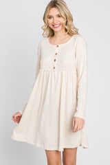 Cream Brushed Rib Button Accent Dress