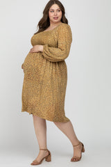 Yellow Printed Smocked Long Sleeve Maternity Plus Dress