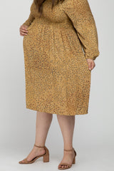 Yellow Printed Smocked Long Sleeve Maternity Plus Dress