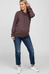 Brown Drawstring Cowl Neck Maternity Top