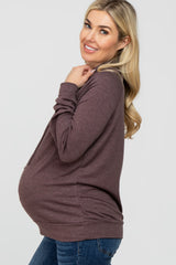 Brown Drawstring Cowl Neck Maternity Top