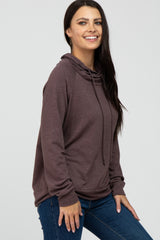 Brown Drawstring Cowl Neck Top