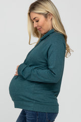 Teal Drawstring Cowl Neck Maternity Top