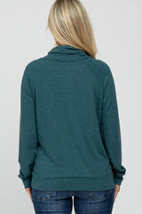 Teal Drawstring Cowl Neck Maternity Top