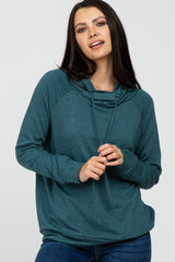 Teal Drawstring Cowl Neck Maternity Top