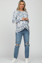 Grey Floral Knot Front Hem Maternity Top